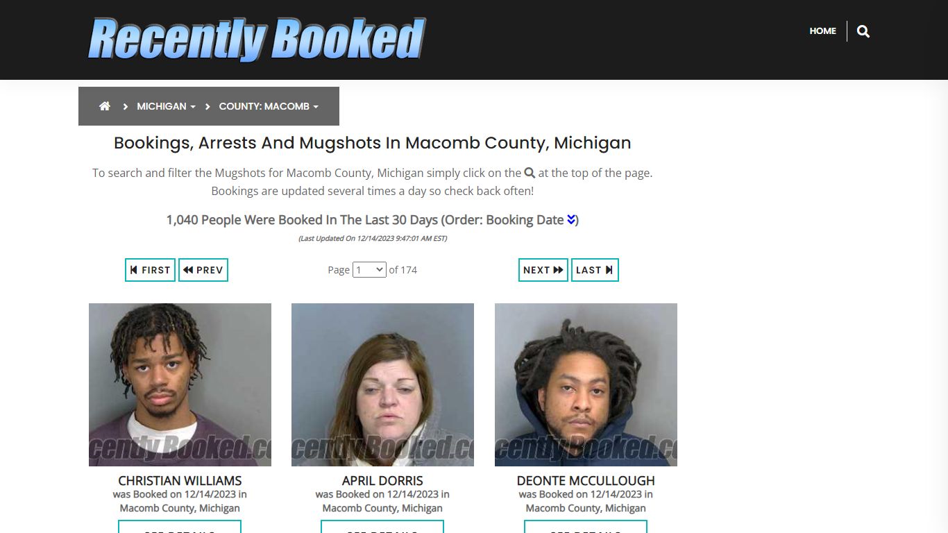 Bookings, Arrests and Mugshots in Macomb County, Michigan - Recently Booked